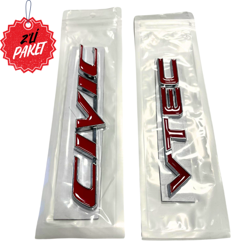 Honda Civic Uyumlu CIVIC-VTEC Bagaj Logosu 2’li Paket (Kırmızı)