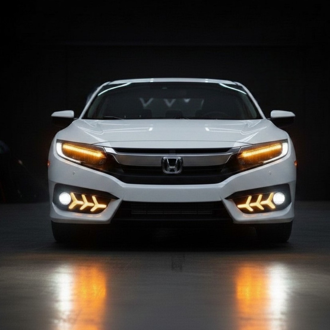 HONDA CİVİC 2016-2019 MAKYAJSIZ- FC5 GÜNDÜZ LEDİ AĞAÇ (ÇAM)DİZAYN TURUNCU SİNYAL - Görsel 2