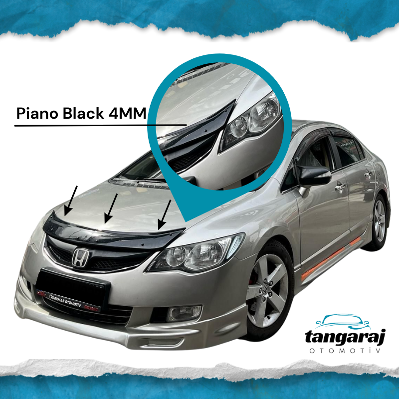Honda Civic FD6 Kasa Piano Black 4MM Kaput Koruma Eki-Kaput Rüzgarlığı (2006-2012 Model Arası)