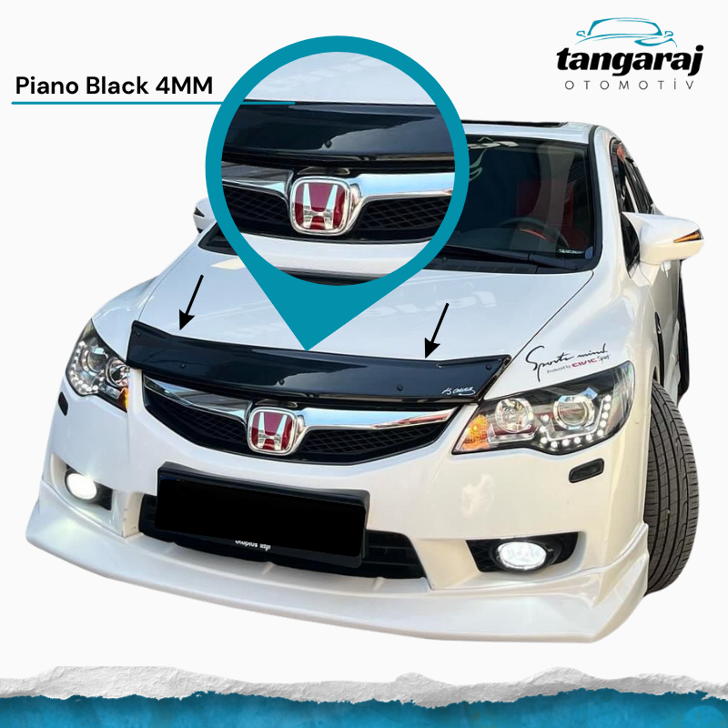 Honda Civic FD6 Kasa Piano Black 4MM Kaput Koruma Eki-Kaput Rüzgarlığı (2006-2012 Model Arası) - Görsel 3