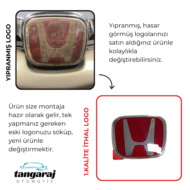 Honda Civic FD6 Kasa Uyumlu Kırmızı Ön Panjur Logo (2006-2012 Model Arası)
